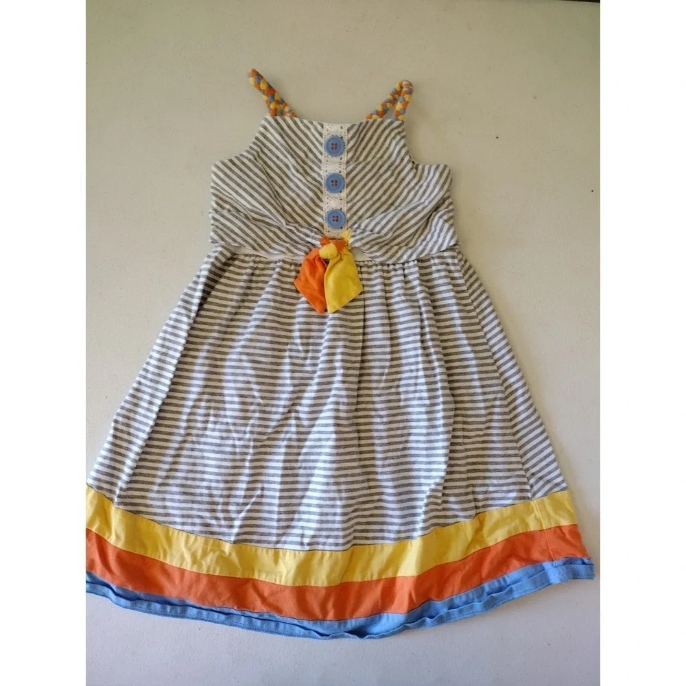 Jona Michelle Girls Grey White Striped Colorblock Braided Strap‎ Dress Size 5